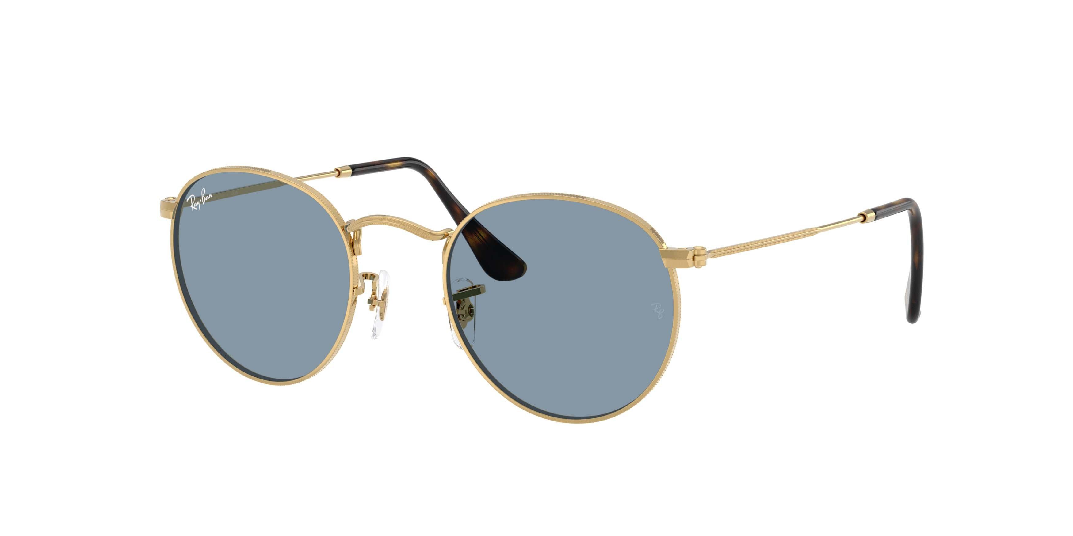 Ray-Ban Round Metal Blue Sunglasses - Polished Arista Gold - GOLD/BLUE